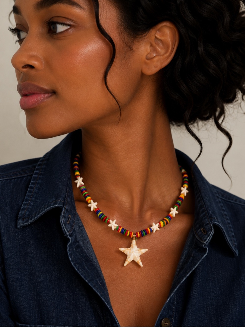 New! Coastal Colorful Beaded Star Dopamine Necklace NWOT (5002)